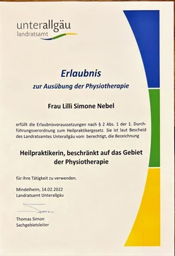 Erlaubnis zur Ausübung der Physiotherapie